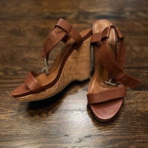 Calvin Klein Brown leather with cork wedge